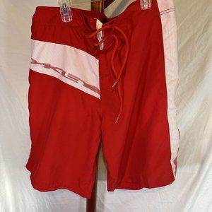 Oakley Swim Trunks Board Shorts Mens 36 White/Red Beach Vacation Summer Casual